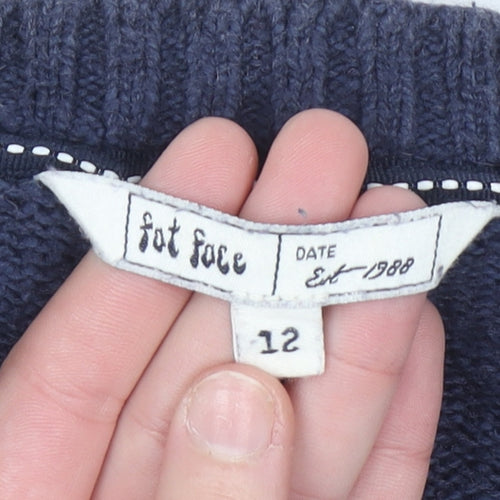 Fat Face Women's Blue & Cream Chevron Knit Jumper Size 12