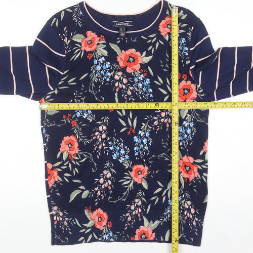 Lands' End Women's Blue Floral & Stripe Cotton Pullover Jumper L