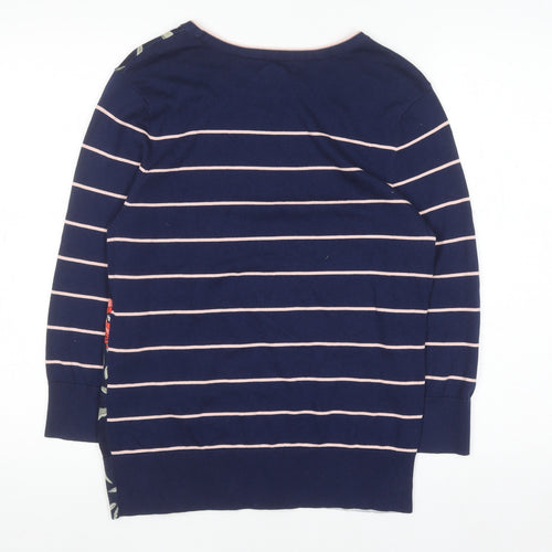 Lands' End Women's Blue Floral & Stripe Cotton Pullover Jumper L