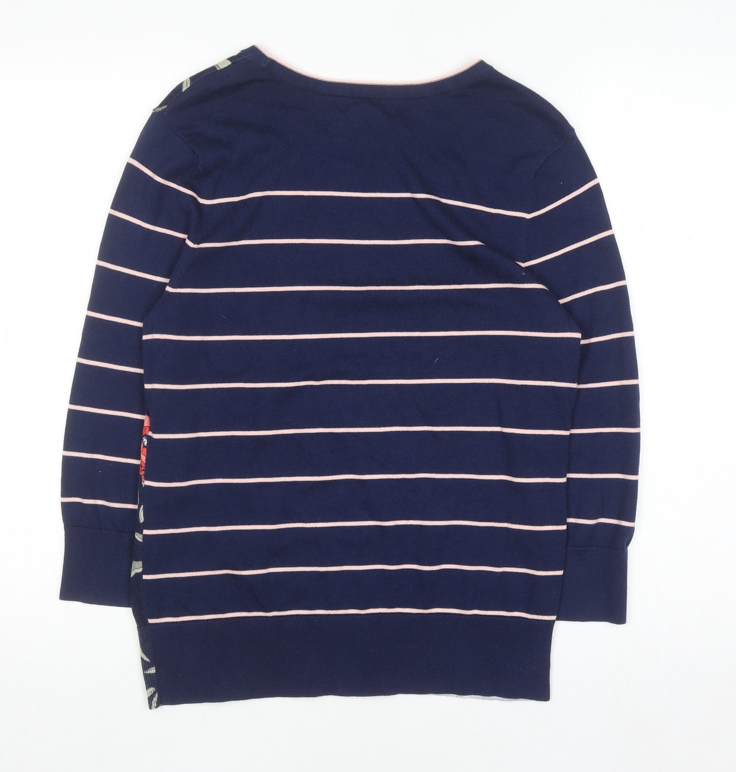 Lands' End Women's Blue Floral & Stripe Cotton Pullover Jumper L