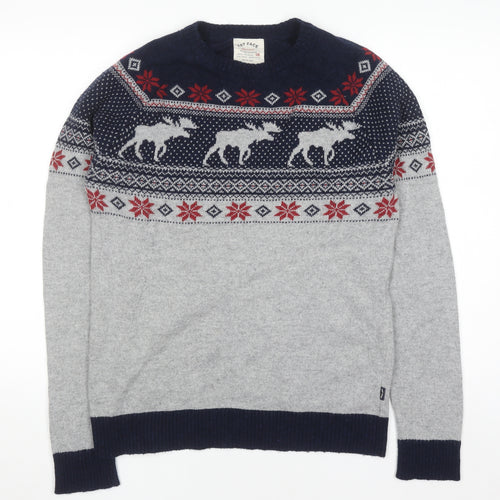 Fat Face Men's Grey Fair Isle Wool Blend Jumper Size M