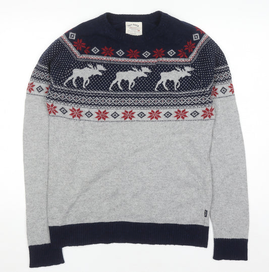 Fat Face Men's Grey Fair Isle Wool Blend Jumper Size M