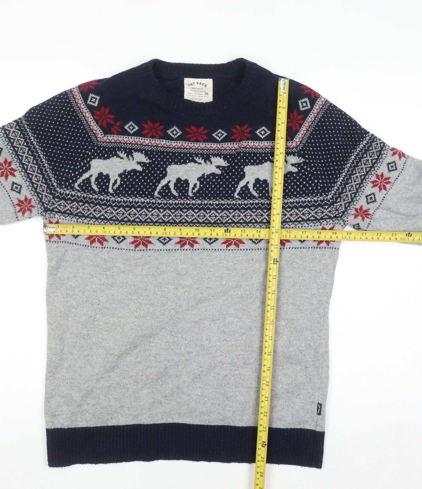 Fat Face Men's Grey Fair Isle Wool Blend Jumper Size M