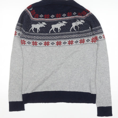 Fat Face Men's Grey Fair Isle Wool Blend Jumper Size M