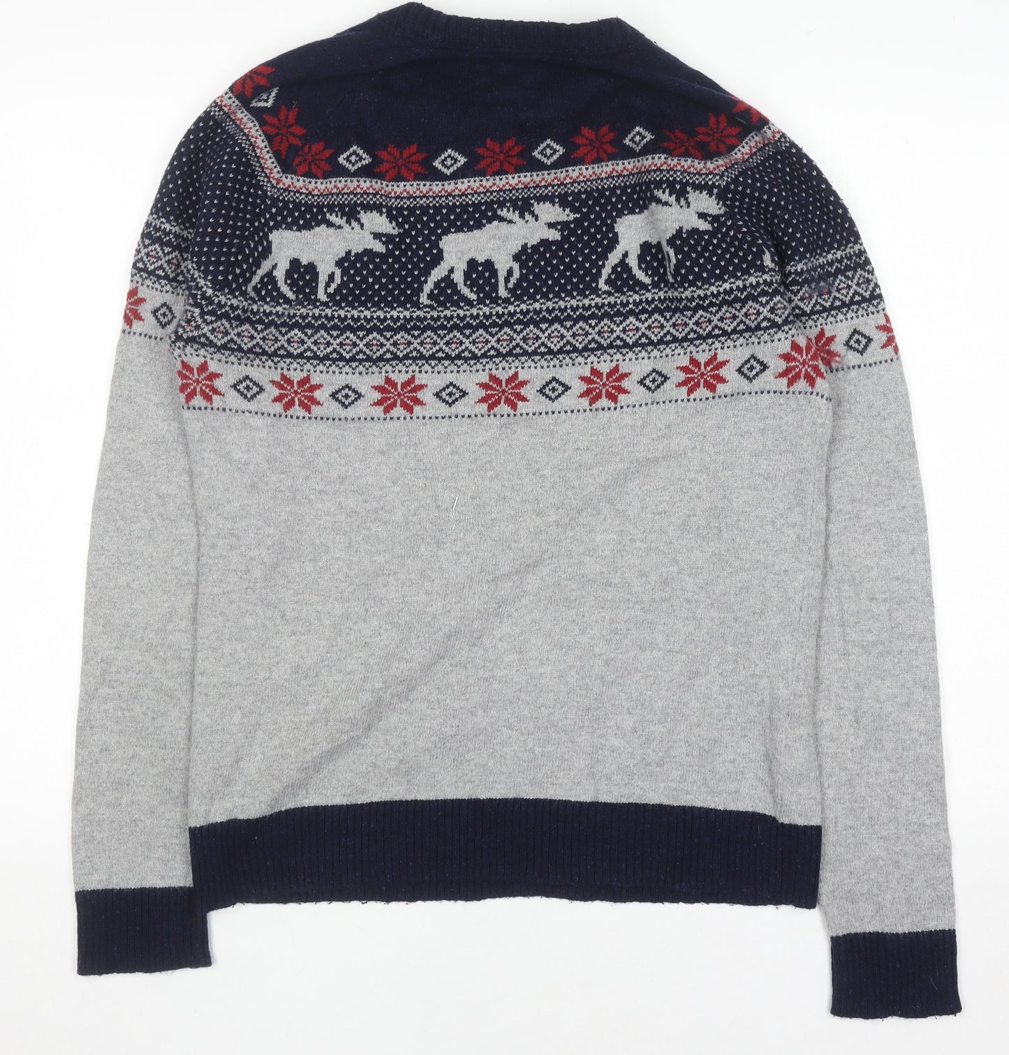 Fat Face Men's Grey Fair Isle Wool Blend Jumper Size M