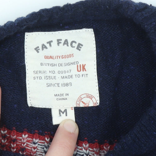 Fat Face Men's Grey Fair Isle Wool Blend Jumper Size M
