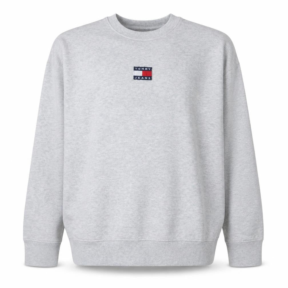 Front view of Tommy Jeans Men's Grey XL Crew Neck Pullover Sweatshirt