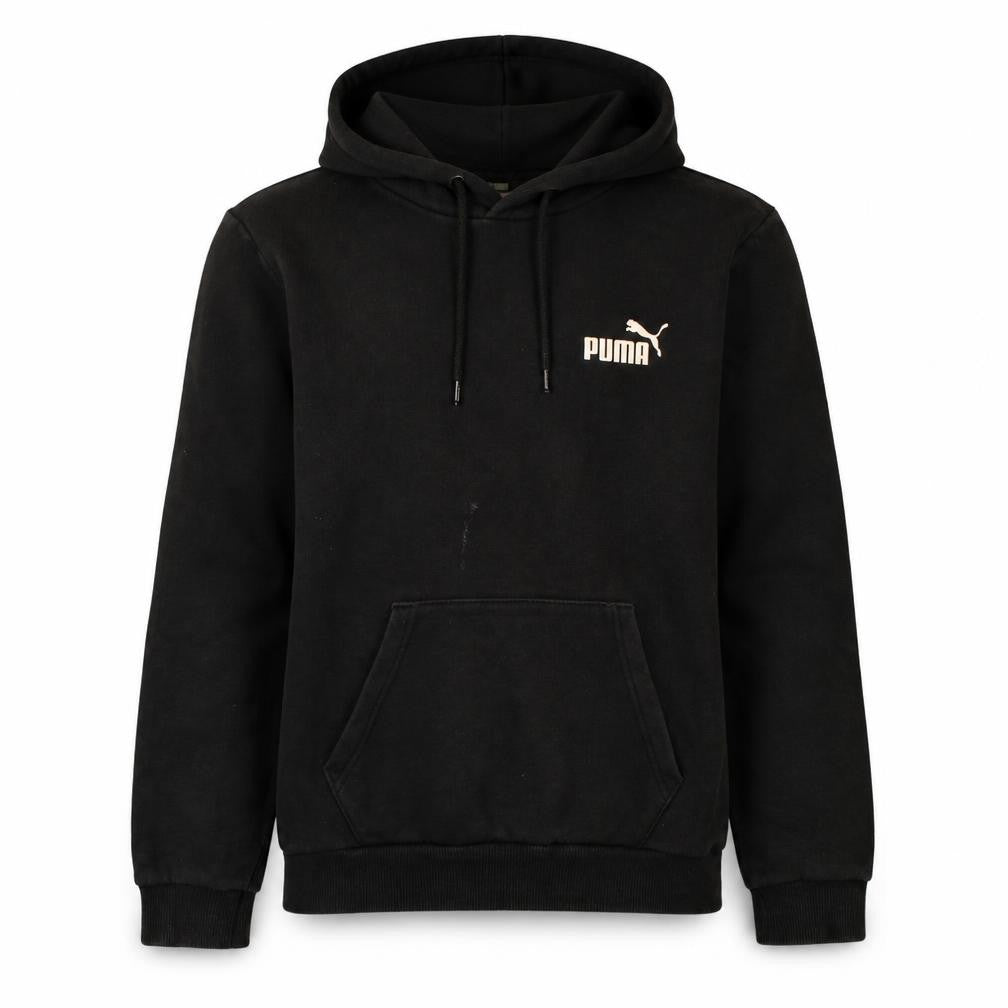 Front view of Puma Men's Black XS Pullover Hoodie with Logo Design