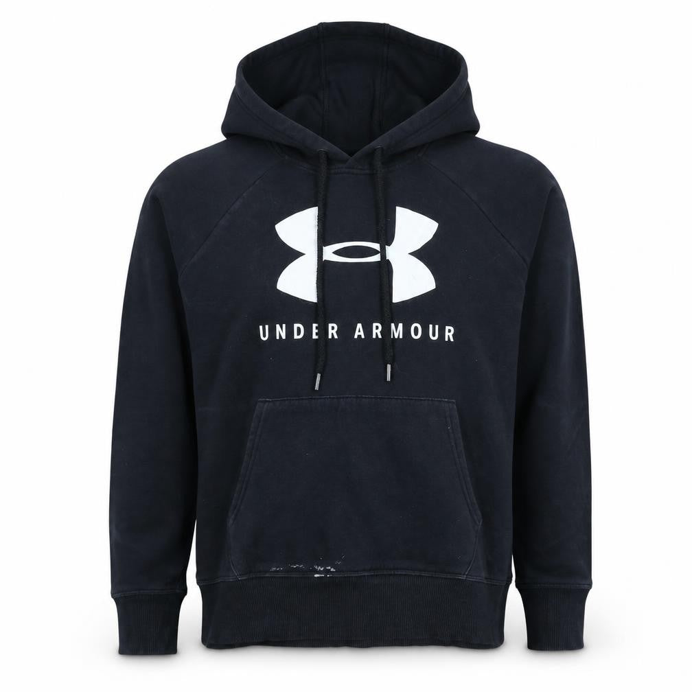 Front view of Under Armour Men's Black Small Logo Pullover Hoodie