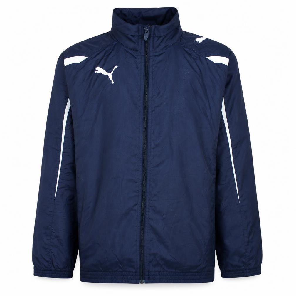 Front view of Puma boys’ blue full zip lightweight track jacket, size 14, years