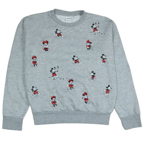 Disney Womens Grey Mickey & Minnie Sweatshirt 2XS Crew Neck Pullover