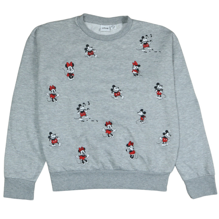 Disney Womens Grey Mickey & Minnie Sweatshirt 2XS Crew Neck Pullover