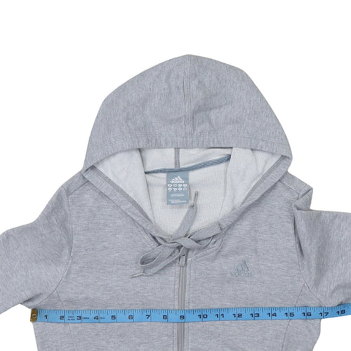 Adidas Women Grey Full Zip Hoodie Size 12 Essentials Cotton