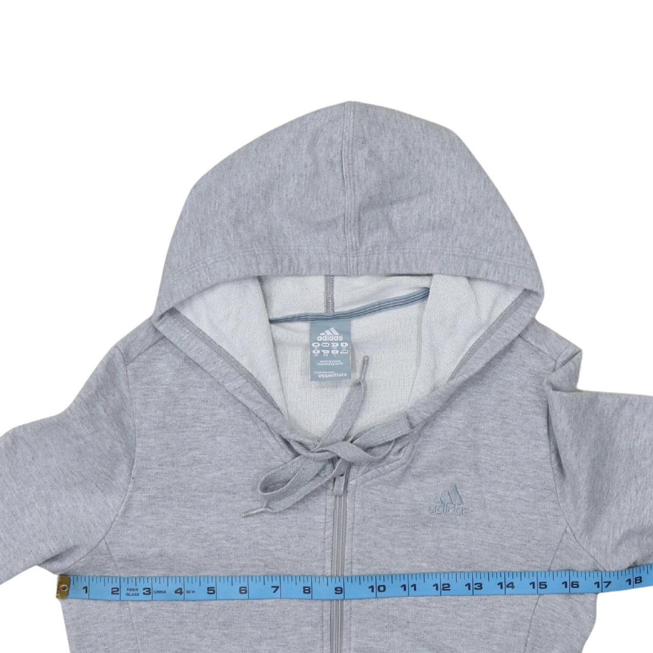Adidas Women Grey Full Zip Hoodie Size 12 Essentials Cotton