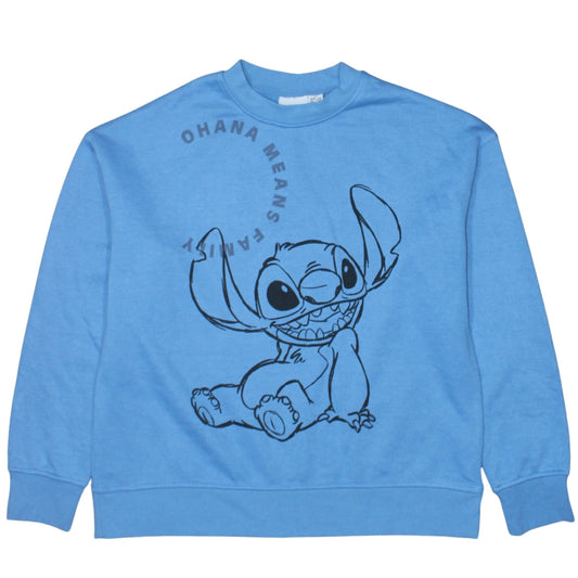 Disney Women Blue Stitch Crew Neck Pullover Sweatshirt XS