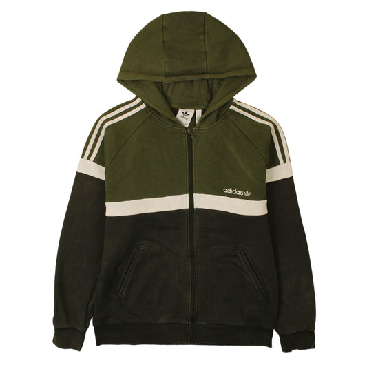 Adidas Mens Green Full Zip Hoodie Size L Logo Hooded Sweatshirt