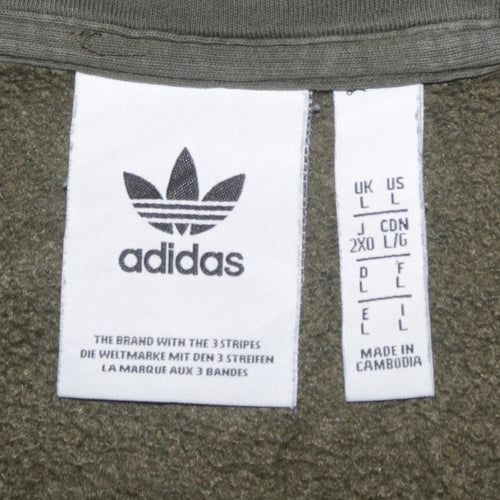 Adidas Mens Green Full Zip Hoodie Size L Logo Hooded Sweatshirt