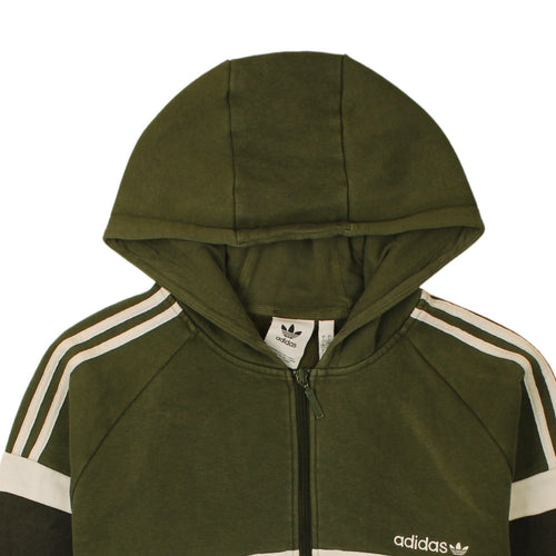 Adidas Mens Green Full Zip Hoodie Size L Logo Hooded Sweatshirt