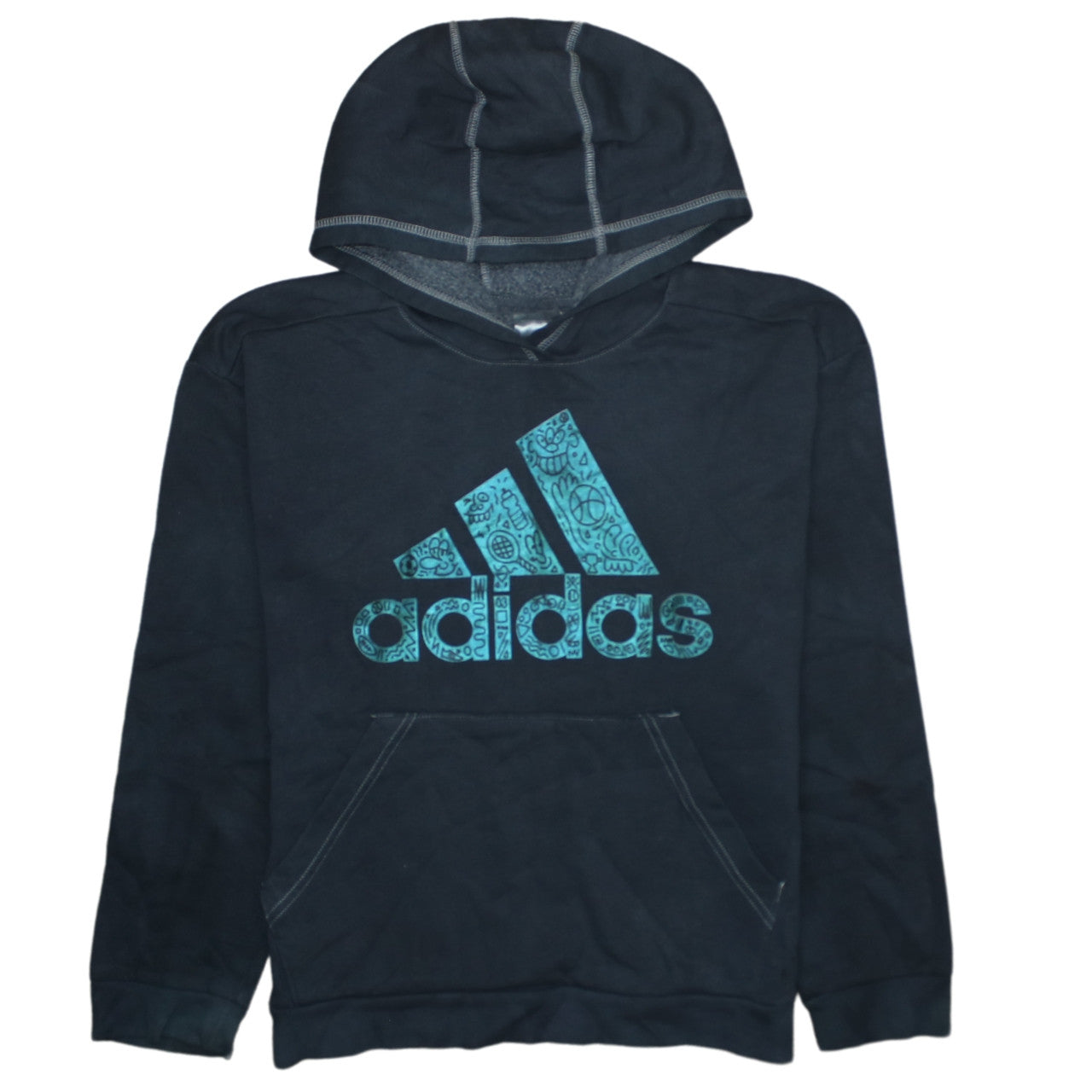 Adidas Womens Black Pullover Hoodie Size 10 Logo Graphic Cotton Blend
