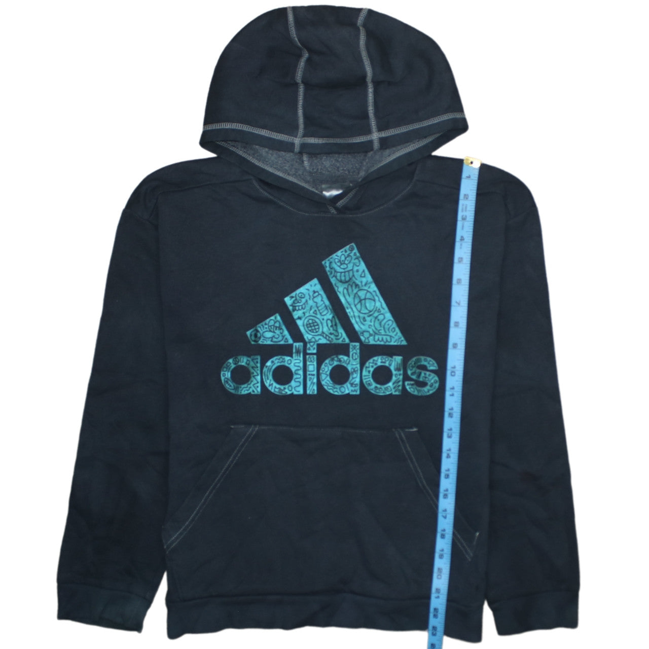 Adidas Womens Black Pullover Hoodie Size 10 Logo Graphic Cotton Blend
