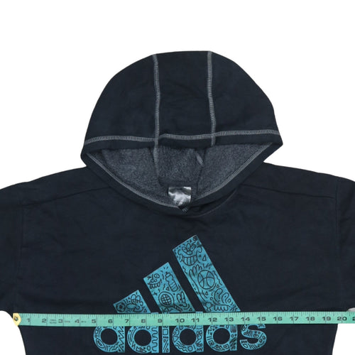 Adidas Womens Black Pullover Hoodie Size 10 Logo Graphic Cotton Blend