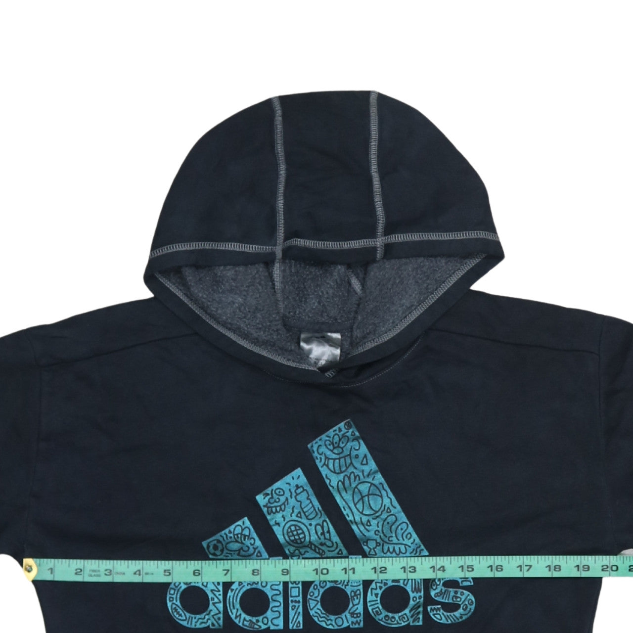 Adidas Womens Black Pullover Hoodie Size 10 Logo Graphic Cotton Blend