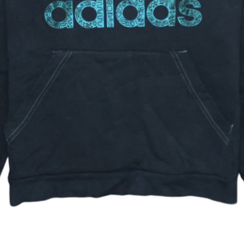 Adidas Womens Black Pullover Hoodie Size 10 Logo Graphic Cotton Blend