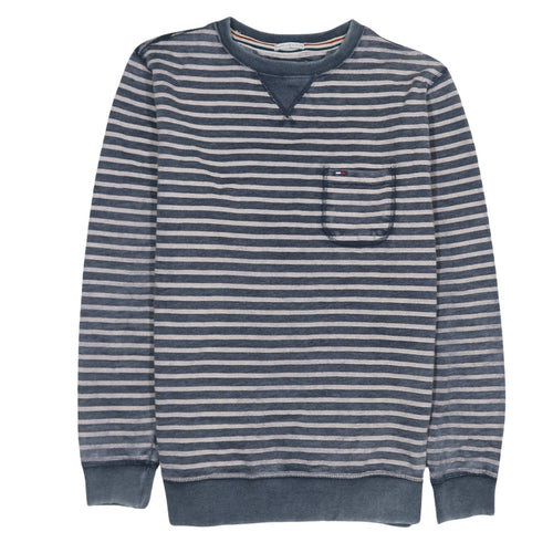 Hilfiger Denim Men's Blue Striped Crew Neck Pullover Sweatshirt M