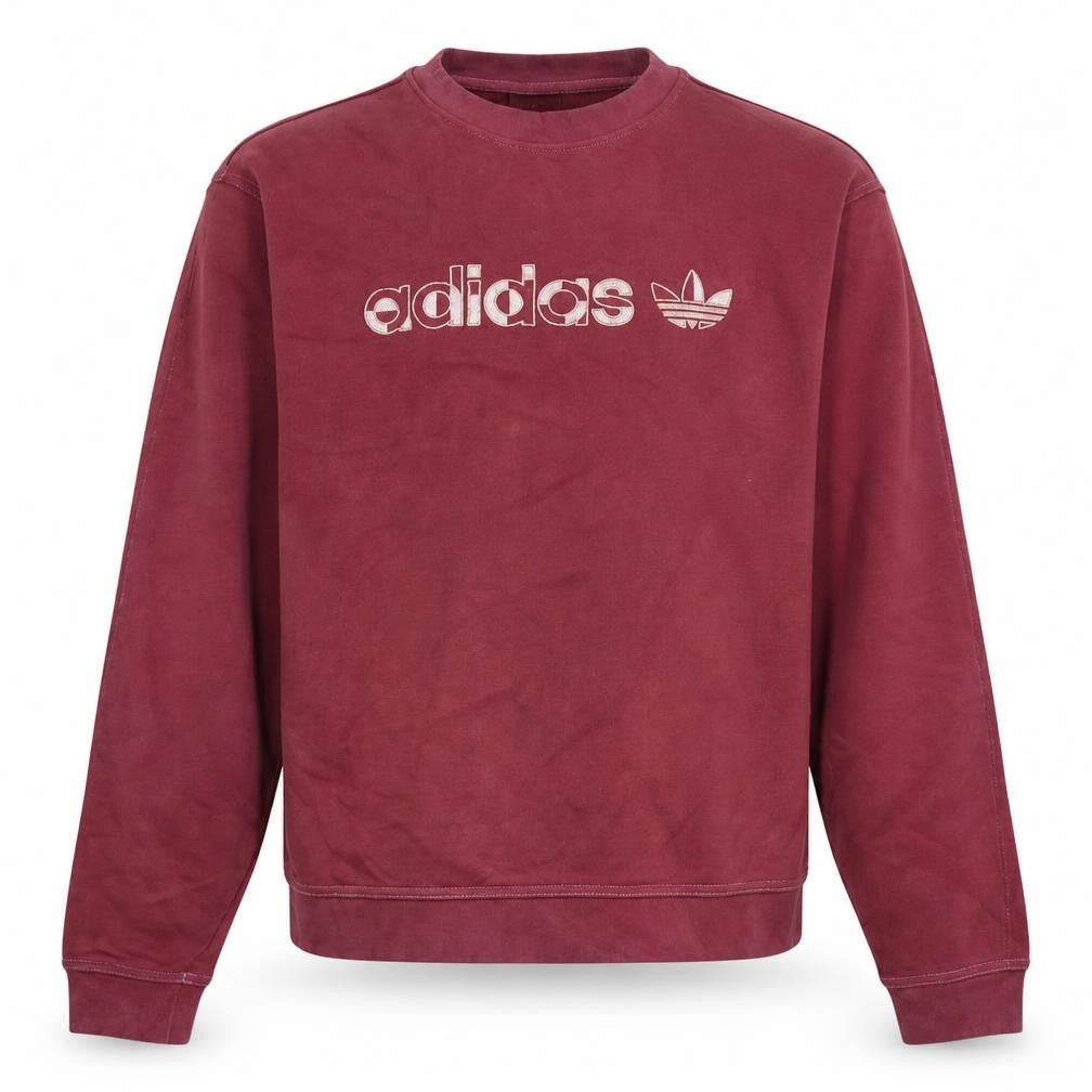 Front view of Adidas men’s red medium sweatshirt crew neck pullover logo sportswear