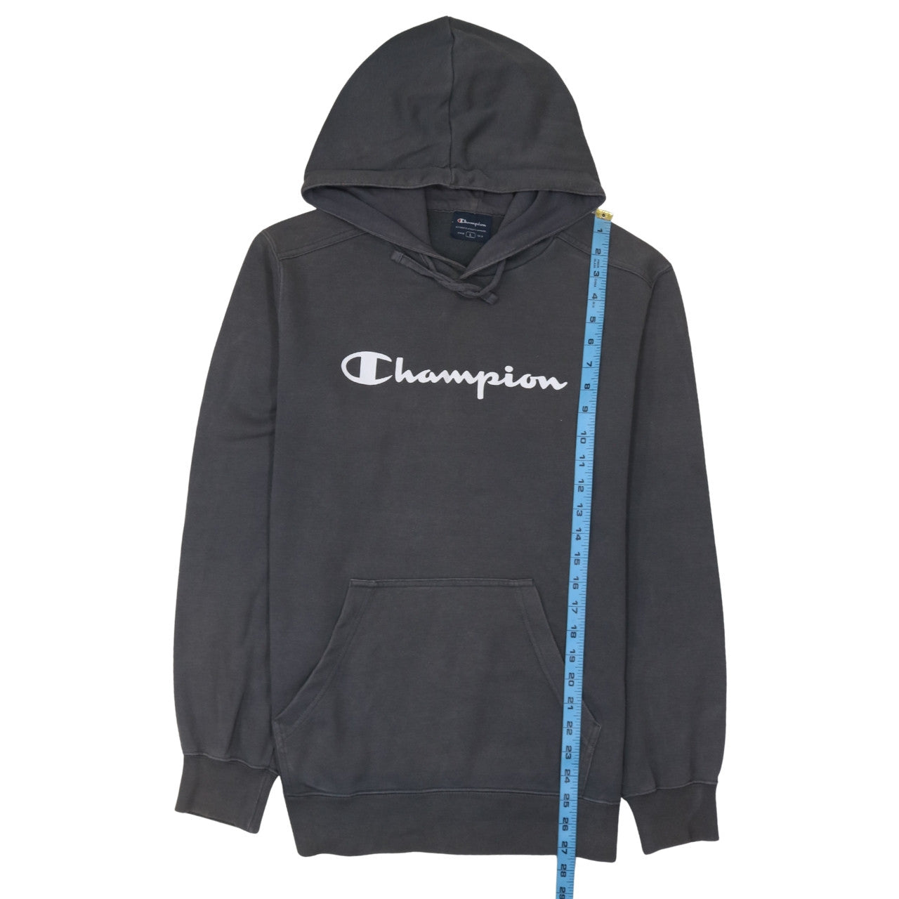 Champion Men's Grey Pullover Hoodie L Logo Sportswear Sweatshirt