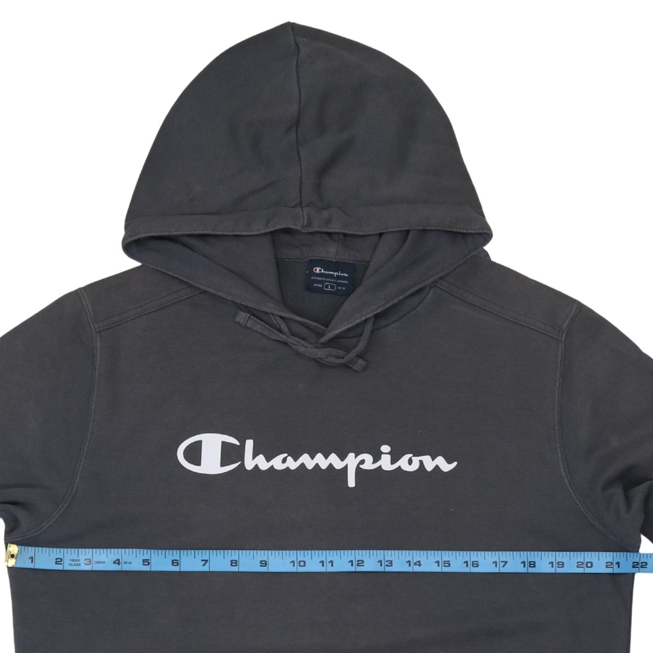 Champion Men's Grey Pullover Hoodie L Logo Sportswear Sweatshirt