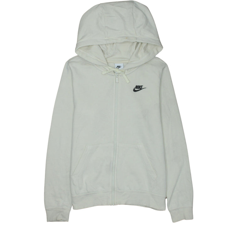 Nike Women Beige Full Zip Hoodie Small Hooded Cotton Blend