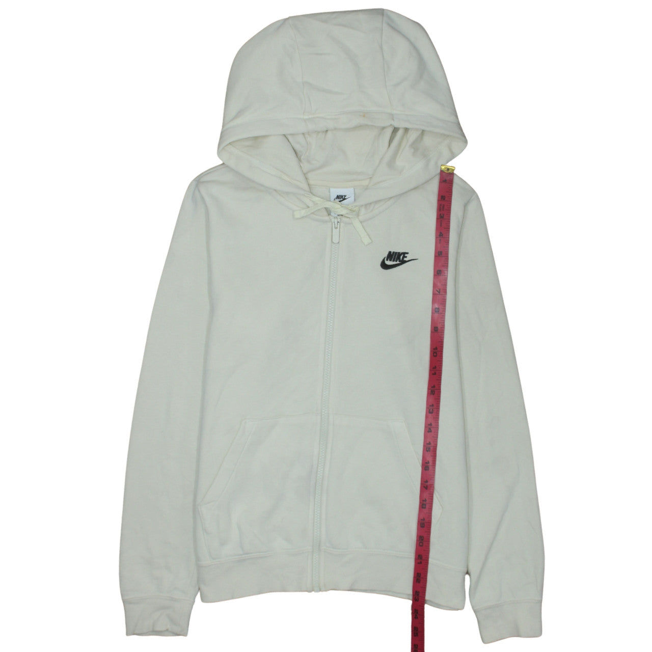 Nike Women Beige Full Zip Hoodie Small Hooded Cotton Blend