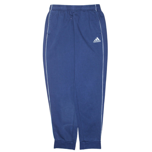 Adidas Men Blue L Track Pants Fleece Regular Fit Side Stripe Sportswear