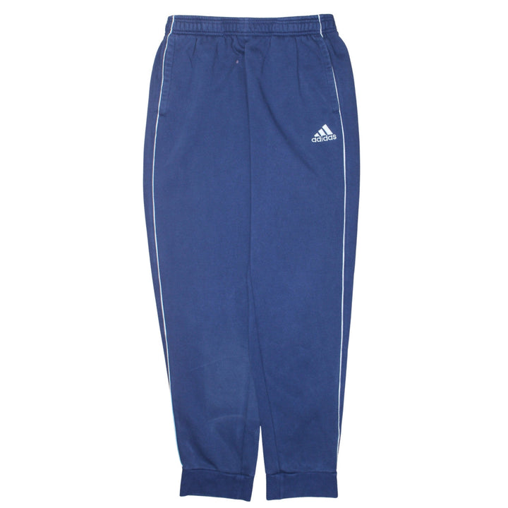Adidas Men Blue L Track Pants Fleece Regular Fit Side Stripe Sportswear