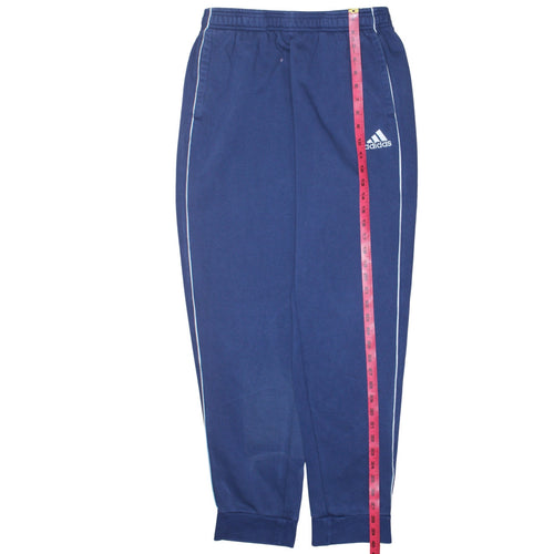 Adidas Men Blue L Track Pants Fleece Regular Fit Side Stripe Sportswear