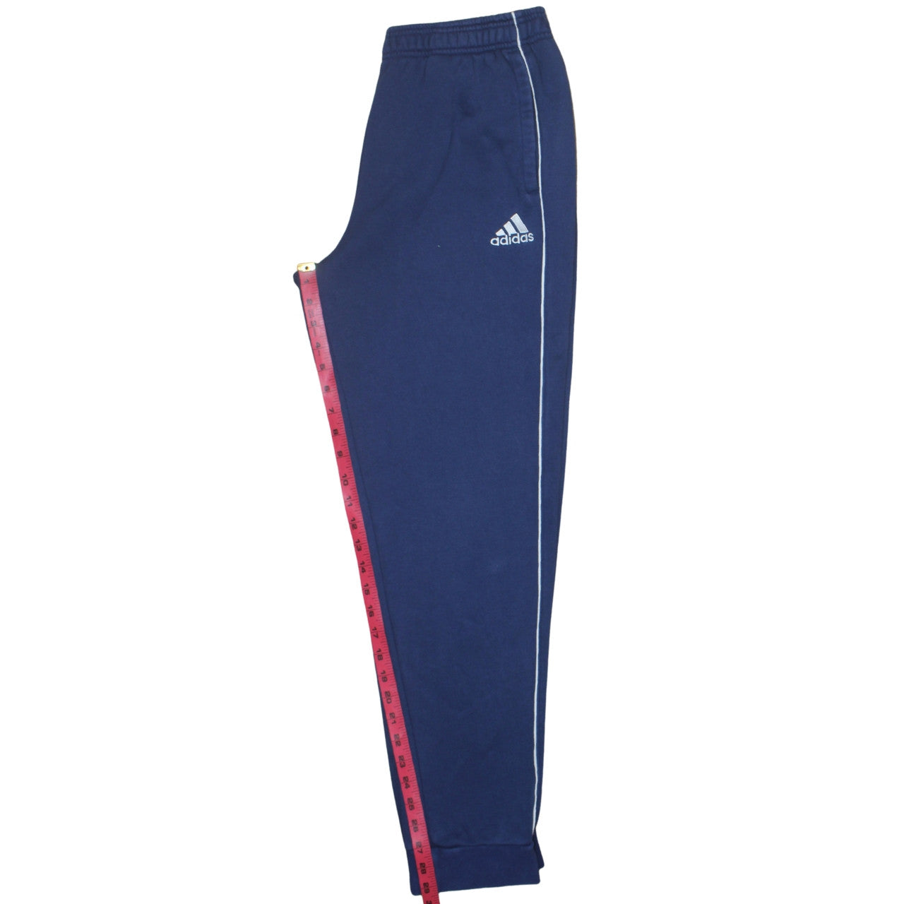 Adidas Men Blue L Track Pants Fleece Regular Fit Side Stripe Sportswear