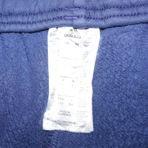 Adidas Men Blue L Track Pants Fleece Regular Fit Side Stripe Sportswear
