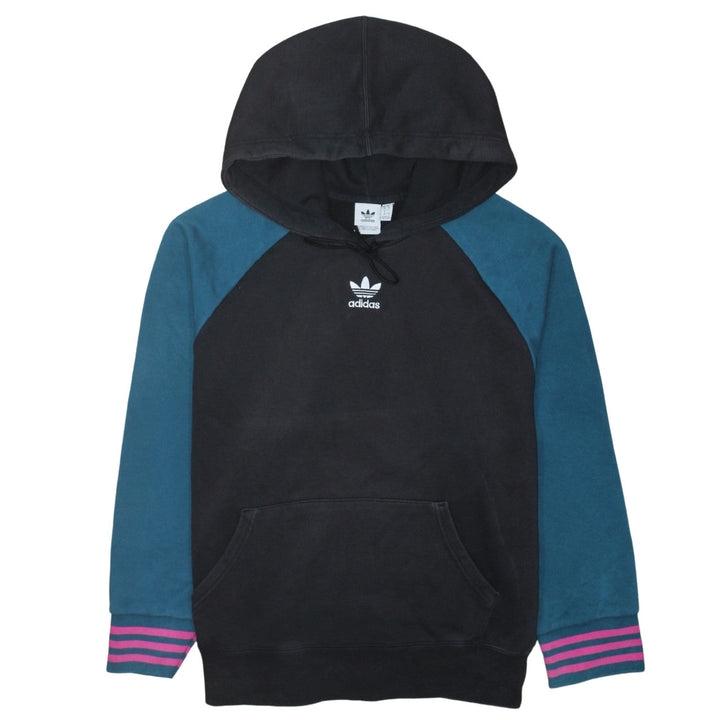Adidas Womens Black Blue Hoodie Size 10 Pullover Cotton Logo