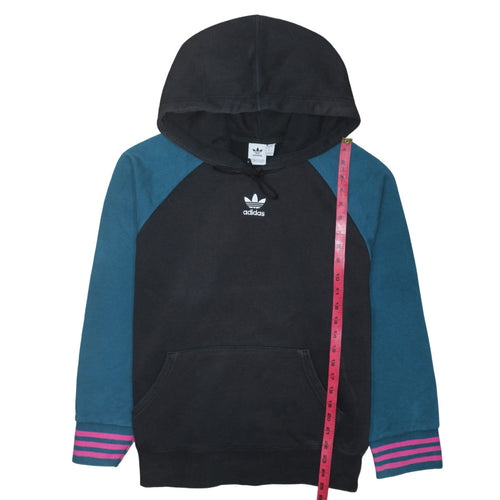 Adidas Womens Black Blue Hoodie Size 10 Pullover Cotton Logo