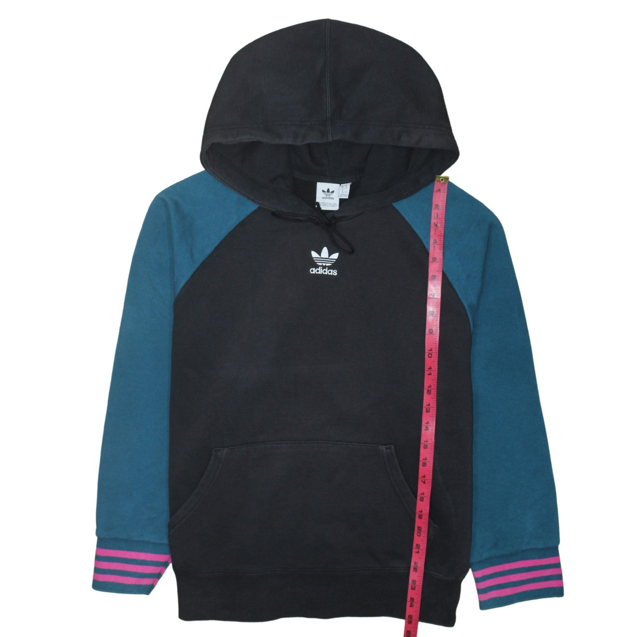Adidas Womens Black Blue Hoodie Size 10 Pullover Cotton Logo