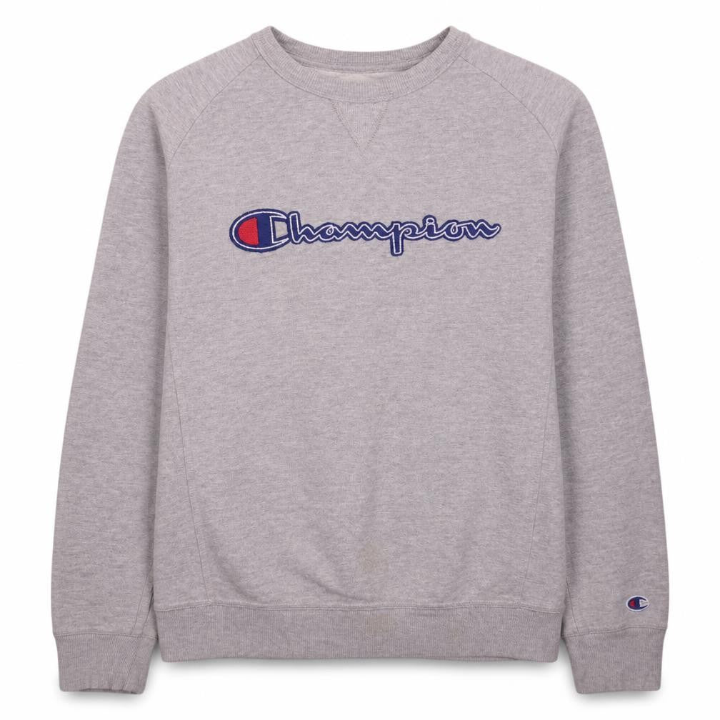 Front view of Champion Men's Grey Medium Crew Neck Pullover Sweatshirt