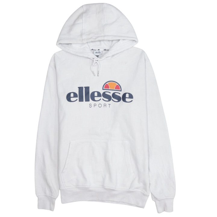 Ellesse Women White Hoodie UK 12 Pullover Cotton Blend Casual