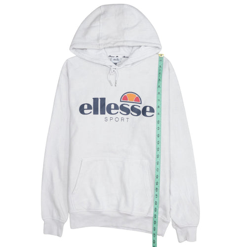 Ellesse Women White Hoodie UK 12 Pullover Cotton Blend Casual