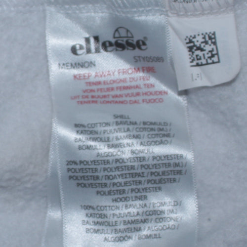 Ellesse Women White Hoodie UK 12 Pullover Cotton Blend Casual