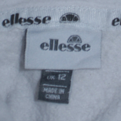 Ellesse Women White Hoodie UK 12 Pullover Cotton Blend Casual