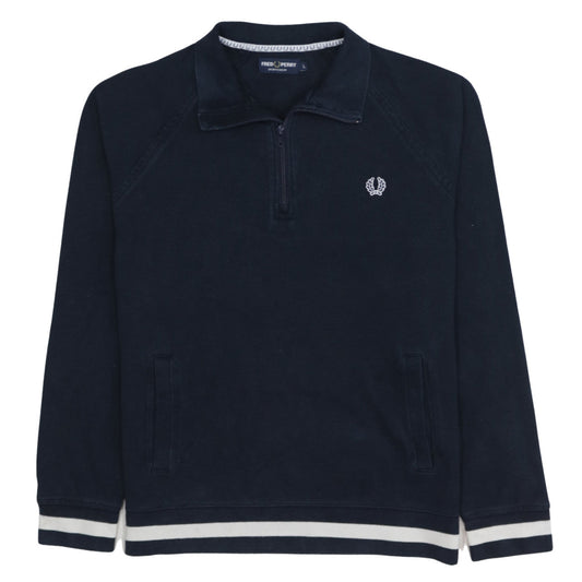 Fred Perry Men's Blue 1/4 Zip Collared Sweatshirt L Regular Fit