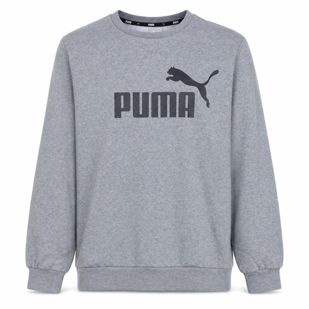 Front view of Puma Men's Grey Logo Crew Neck Sweatshirt, size M, Regular Fit