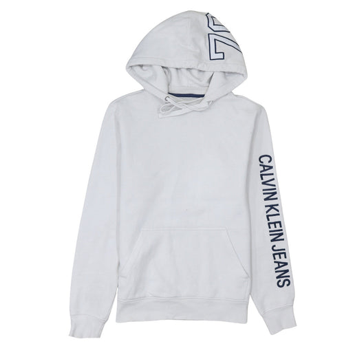 Calvin Klein Jeans Men's White Pullover Hoodie Size S Logo Sleeve