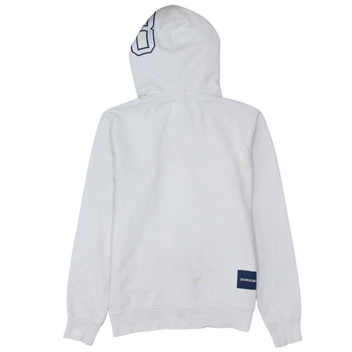 Calvin Klein Jeans Men's White Pullover Hoodie Size S Logo Sleeve